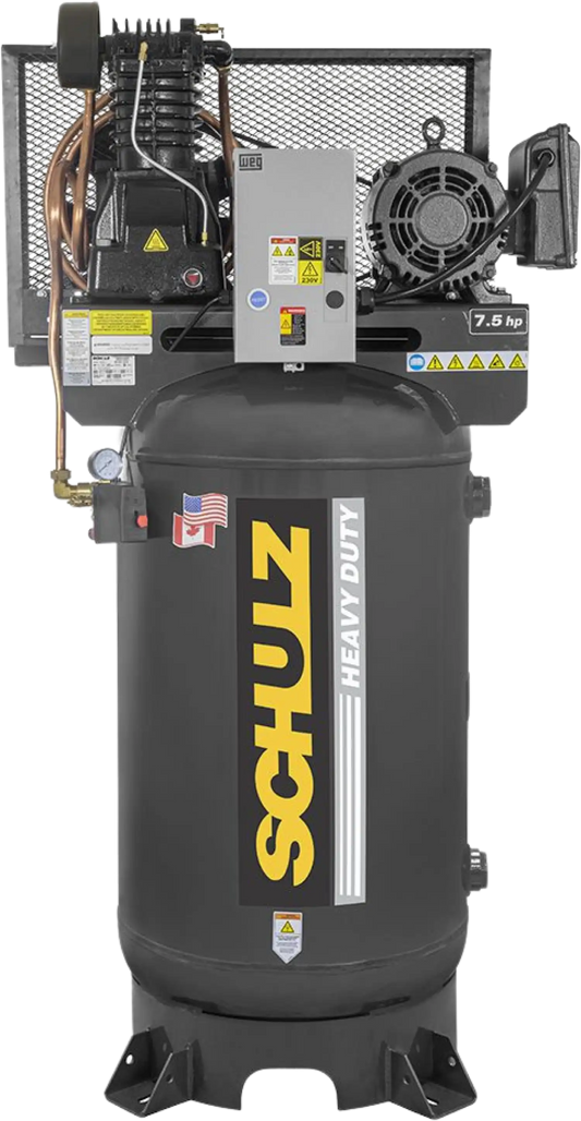 Schulz L-Series Air Compressor 7.5 HP 80 gal. 2-Stage 208-230V 3-Phase Vertical 7580VL30X-3 New - 932.9322-0