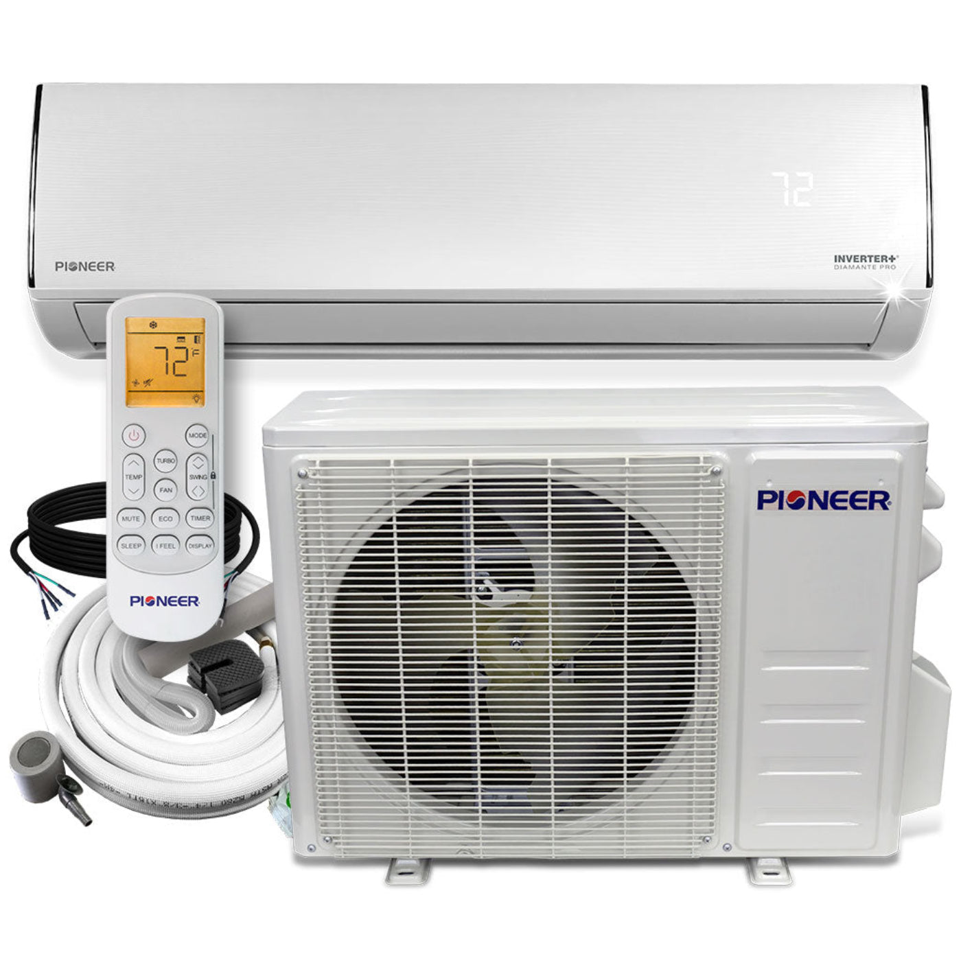 Pioneer Diamante Pro Series 30,000 BTU 19 SEER2 Ductless Mini-Split Air Conditioner Inverter+ Heat Pump Full Set 230V  with 16 Ft. Kit - WYT030GLFI19RL
