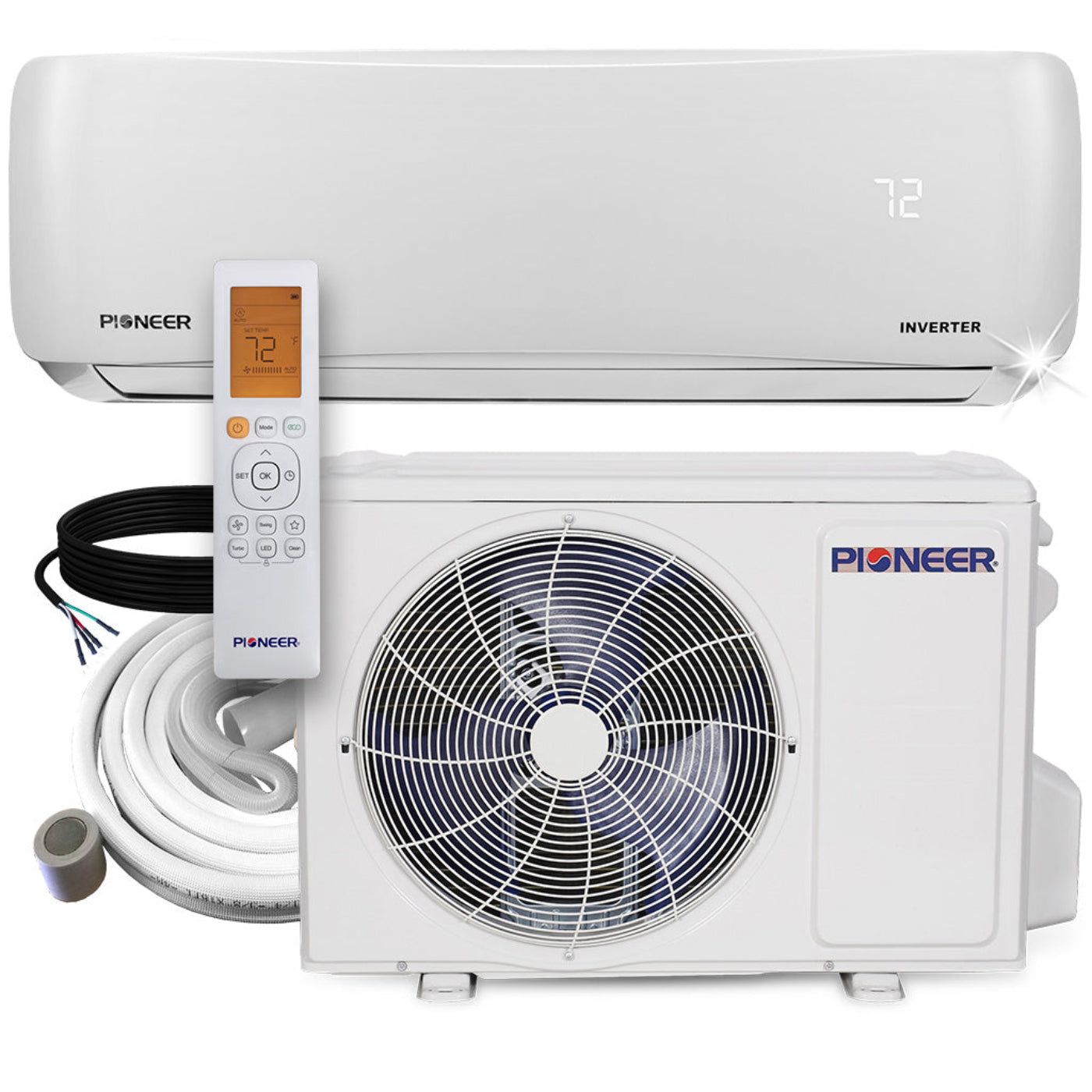 Pioneer EStar 9,000 BTU 22.7 SEER2 Ductless Mini-Split Inverter++ Energy-Star Air Conditioner Heat Pump System Full Set 115V - WYS009AMFI22RL-10
